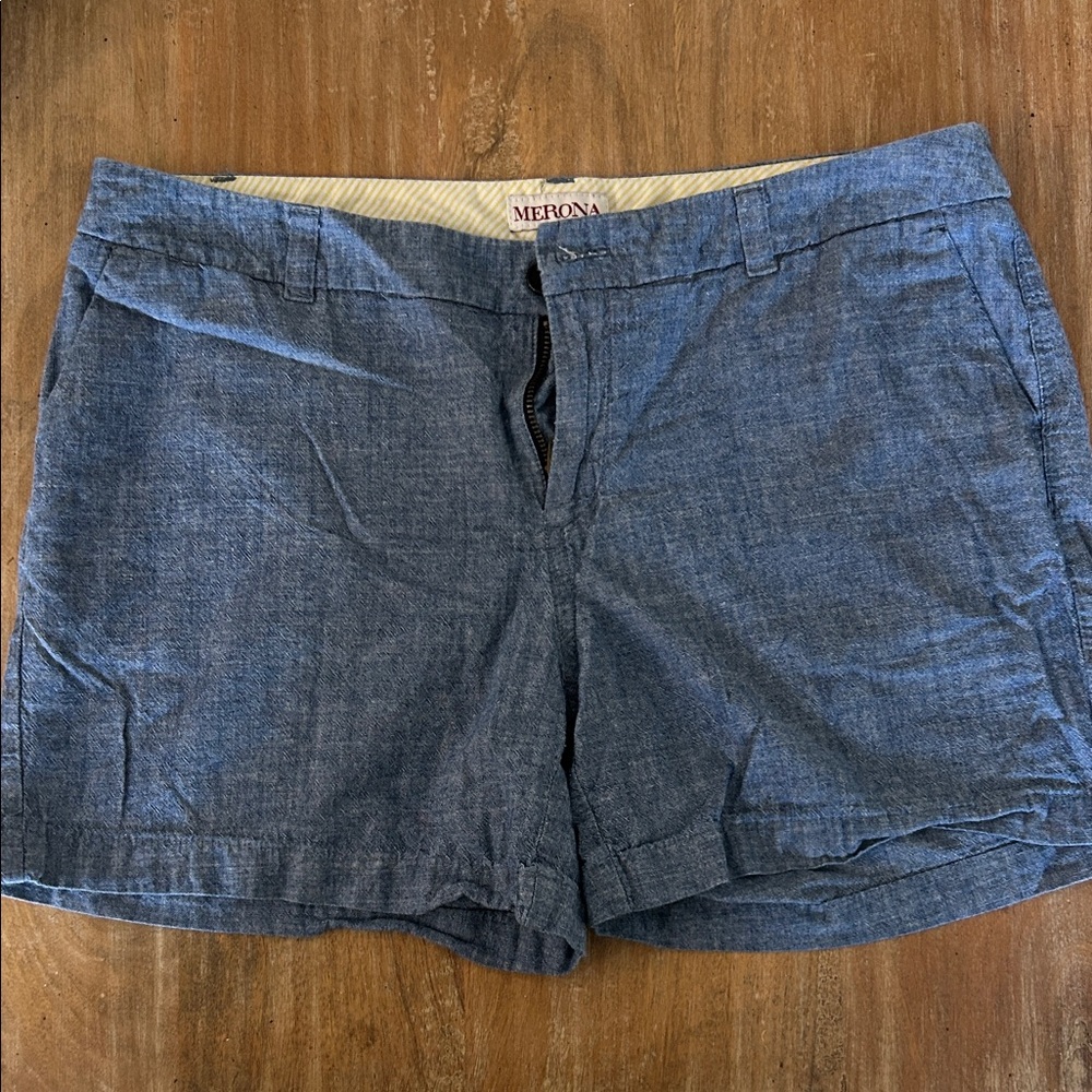 Merona Womens Denim Blue Bermuda Shorts Size 6 Casual Summer Cotton Stretch‎